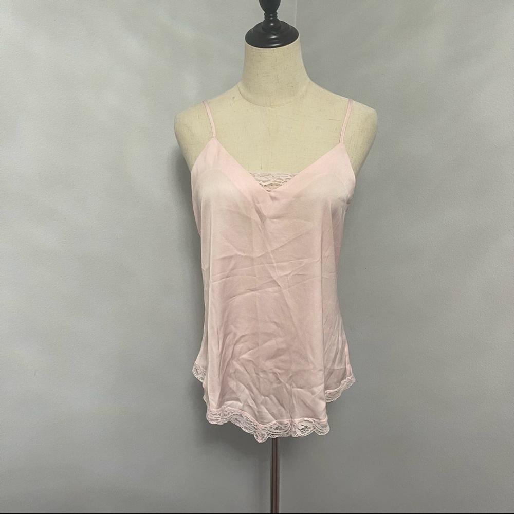 Highline Collective Baby Pink / Light Pink Floral Lace Detail Satin Tank New Tag